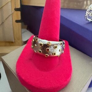 Elegant Silver and Gold Studded Ring